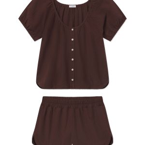 Charlie Shorts Set in Cocoa Seersucker