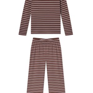 Pima Crew Long-Long Set in Cocoa Triple Stripe