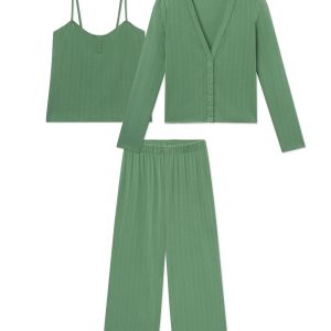 Pointelle Cardigan Three-Piece Set in Comfrey