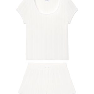 Pointelle Shorts Set in White