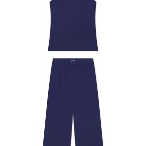 Pointelle Tank-Long Set in Blue Depths