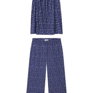 Pima Ruffle Pants Set in Blue Depths Brushed Check