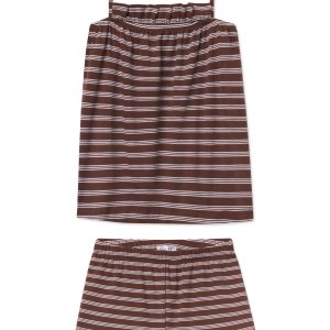 Pima Ruffle Shorts Set in Cocoa Triple Stripe