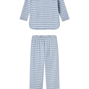 Pima Long-Long Set in Dusty Blue Stripe