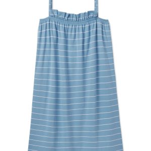 Pima Ruffle Nightgown in Serene Blue Boating Stripe
