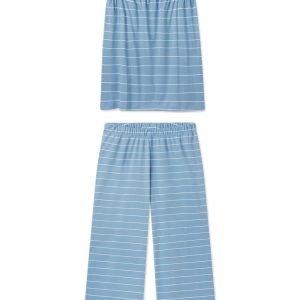 Pima Ruffle Pants Set in Serene Blue Boating Stripe