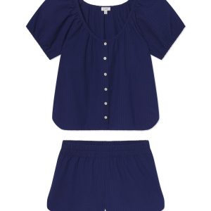 Charlie Shorts Set in Blue Depths Seersucker