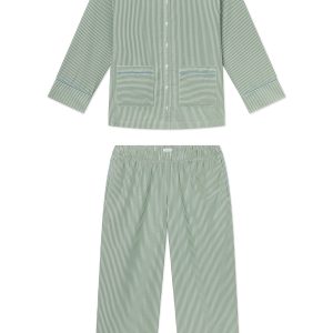 Poplin Piped Long-Long Set in Palm Riviera Stripe