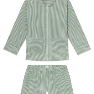 Poplin Piped Long-Short Set in Palm Riviera Stripe