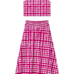 Terrace Skirt Set in Magenta Painterly Gingham
