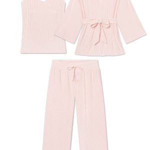 Maternity DreamModal® Kimono Three-Piece Set in English Rose Pencil Stripe