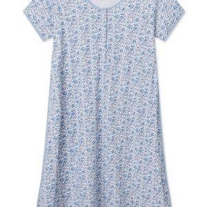 Pima Maternity Nightgown in Delft Blue Garden Floral