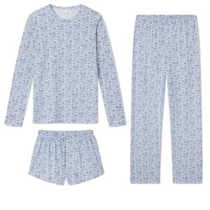 Pima Crew Long Sleeve Bundle in Delft Blue Garden Floral
