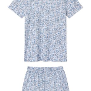 Pima Crew Shorts Set in Delft Blue Garden Floral