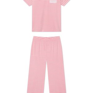 Pima Crew Wide Leg Pajama Set in Rosewater Rowing Stripe