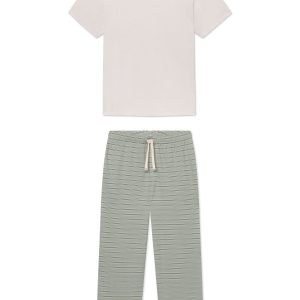 Men's Pima Sleep Short-Long Set in Smoke Green Stripe