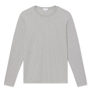 Men's Pima Crewneck Long Sleeve Tee in Heather Gray