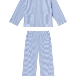 Georgie Pocket Pants Set in Blue Seersucker