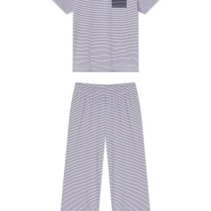 Pima Crew Wide Leg Pajama Set in English Navy Stripe