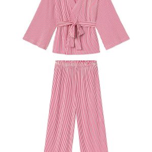 DreamModal® Kimono Pajama Set in Red Stripe